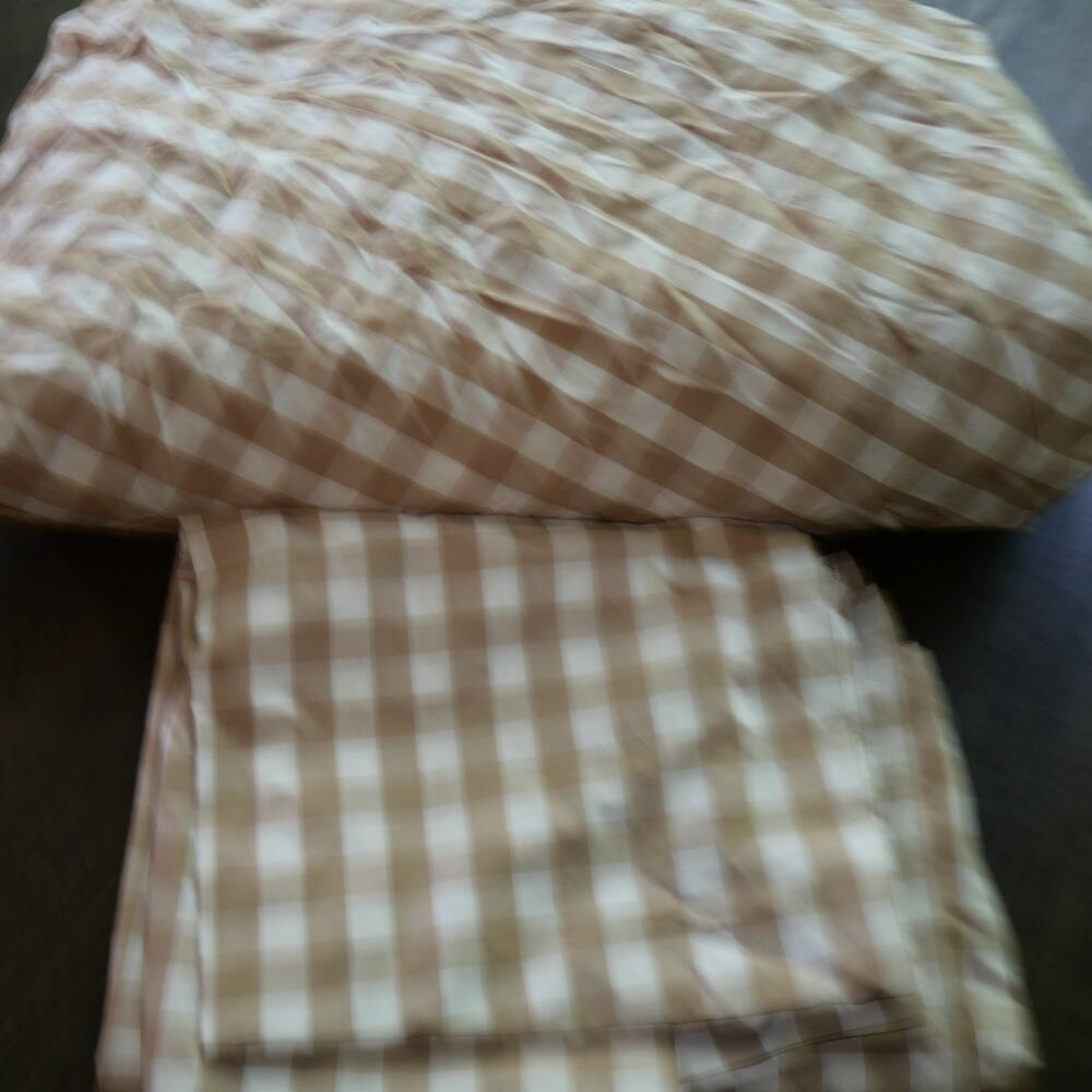 NEW Quince  QUEEN 3 Piece Crisp Percale Gingham Fitted Sheet Set Cafe Brown - Picture 5 of 7